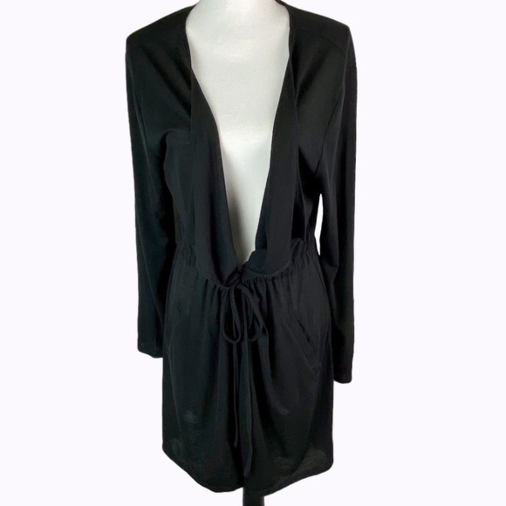 Victoria Leland Designs Cardigan Black Long Sleeve Open Front Tie Waist Cardigan